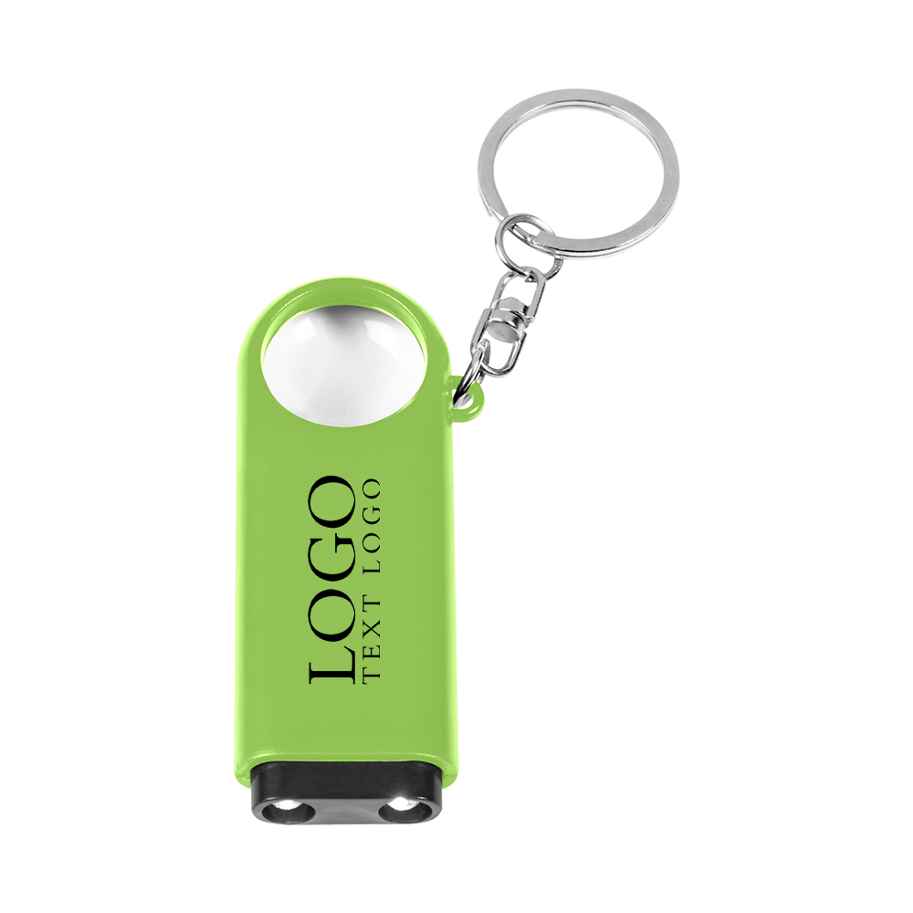 Green Magnifier And LED Light Key Chain With Logo