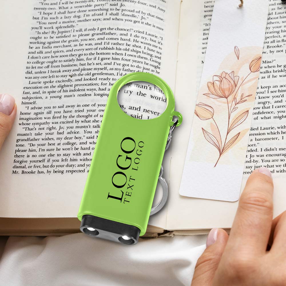 Green Magnifier And LED Light Key Chain With Logo-Group