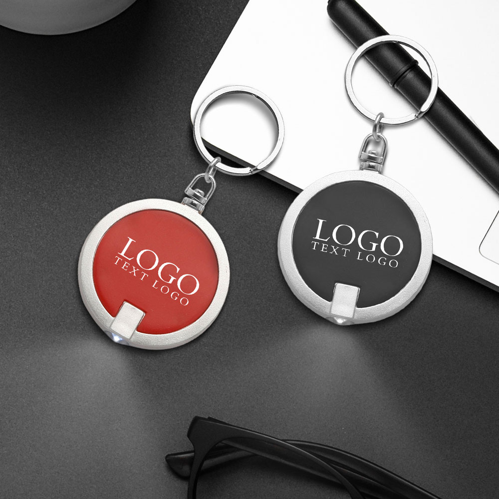 Round LED Key Chain With Logo-Red And Black