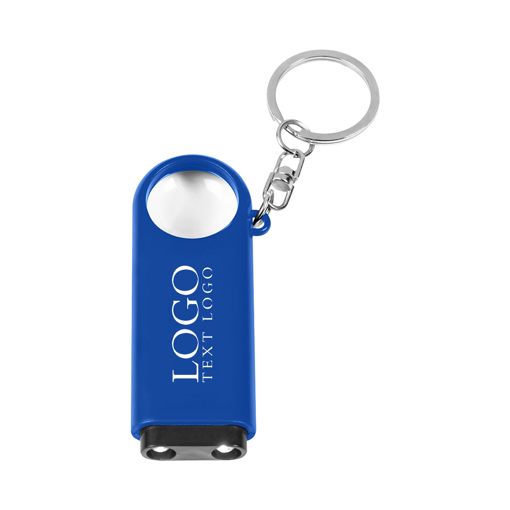 Blue Magnifier And LED Light Key Chain With Logo