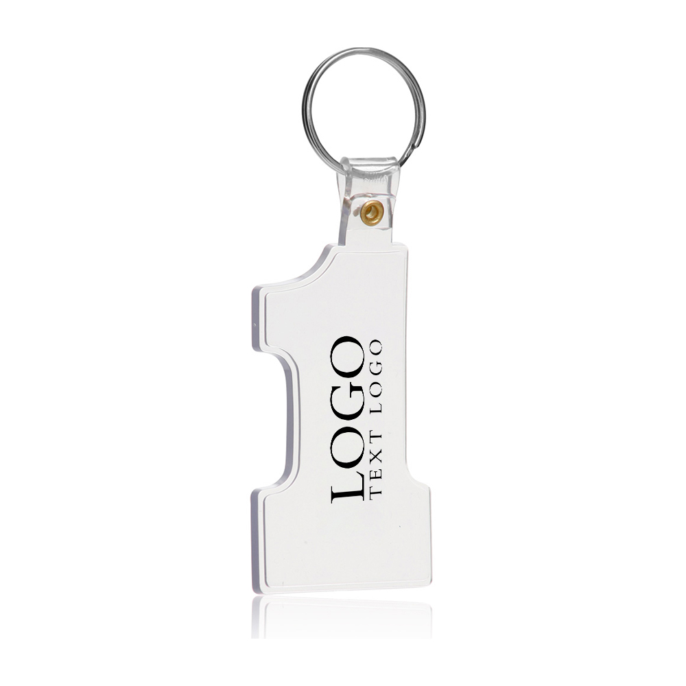 White Number One Soft Keychains With Logo
