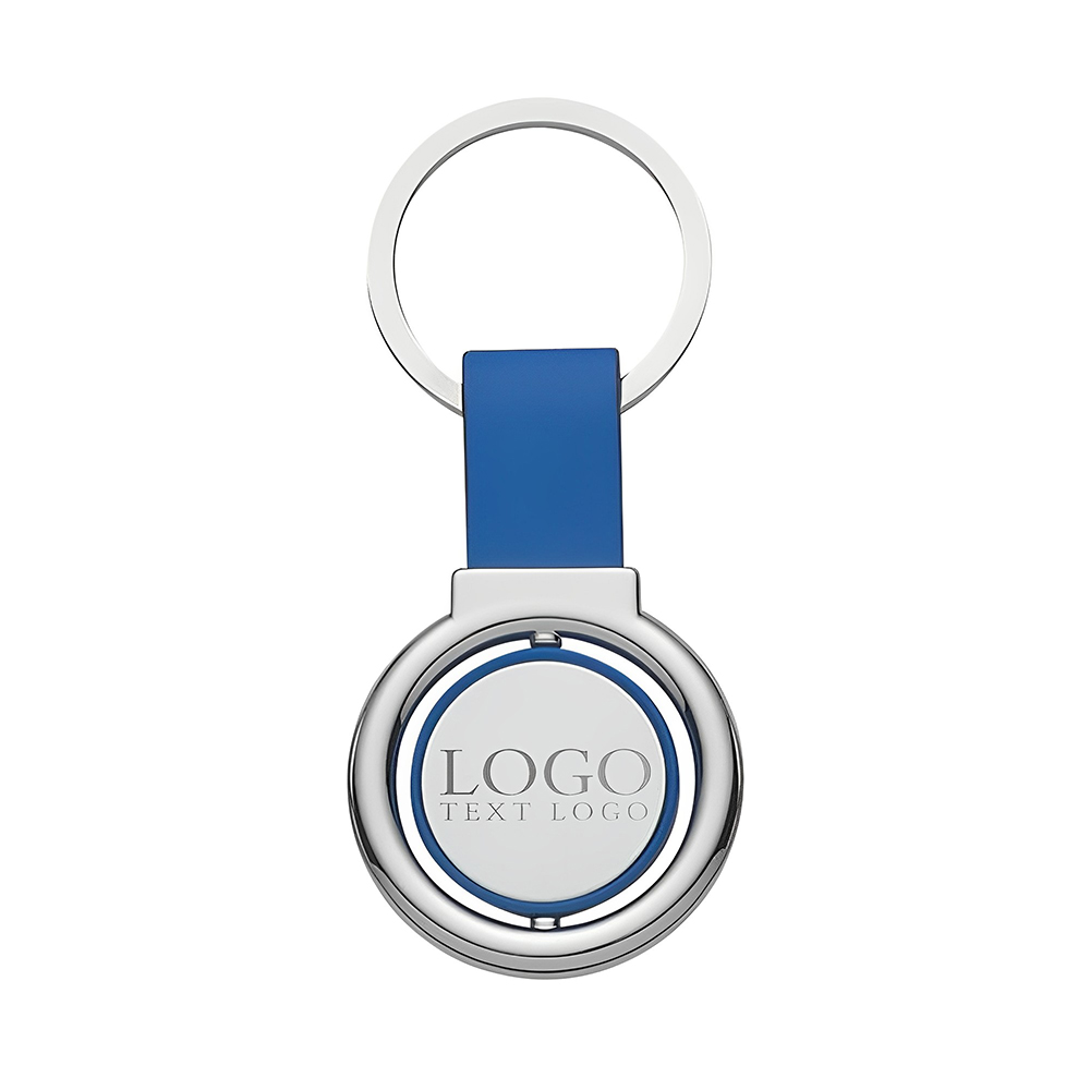 Marketing Circular Metal Spinner Key Tag Blue With Logo