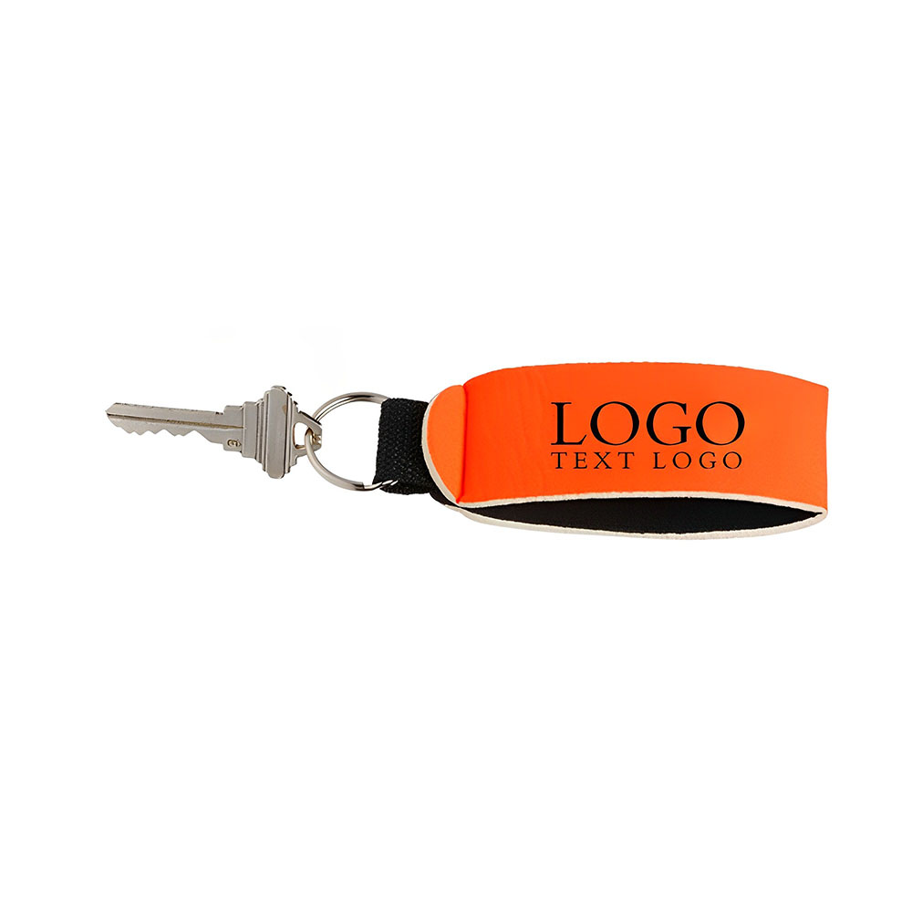 Orange Neoprene Strap Keychains With Logo
