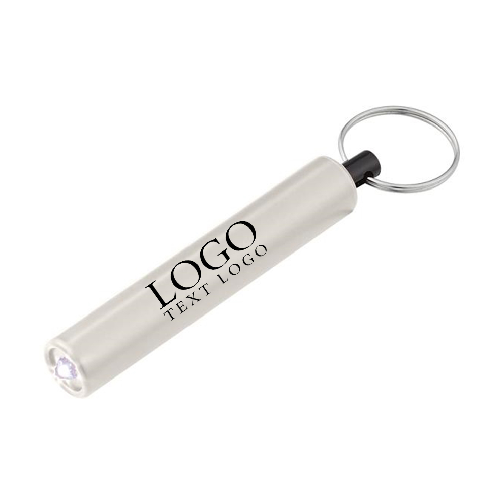 Advertising Mini Cylinder LED Flashlight Key Tag Silver With Logo