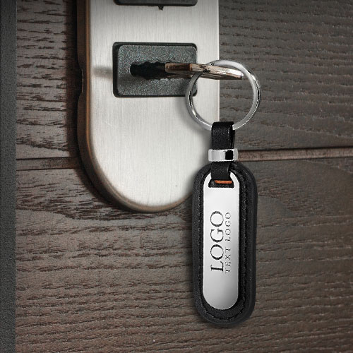 Advertising Stainless Steel and Faux Leather Key Chains