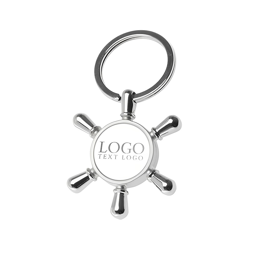 Logo Ship Wheel Keychains Silver With Logo