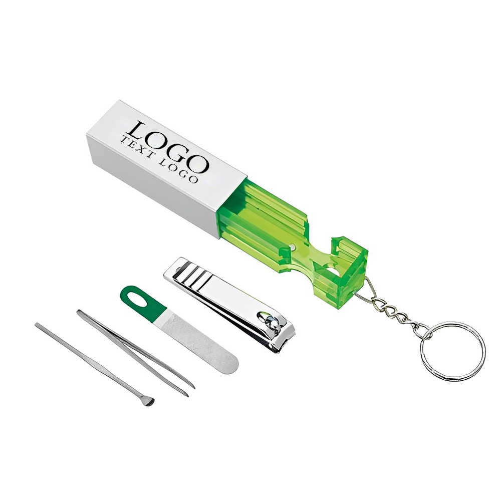 Custom Keychain With Manicure Pillar Silver Green With Logo