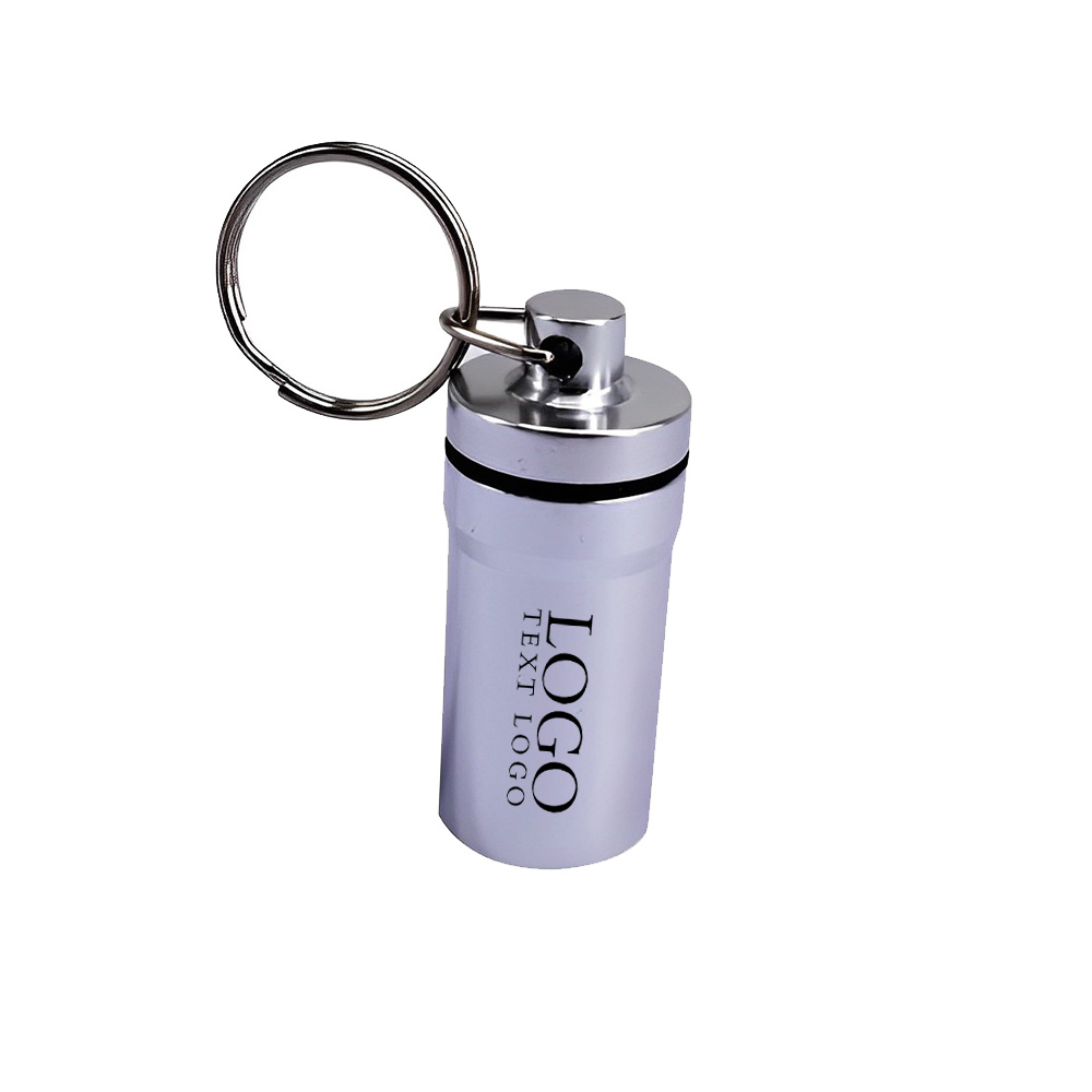 Waterproof Metal Pill Box with Keychain Silver With Logo