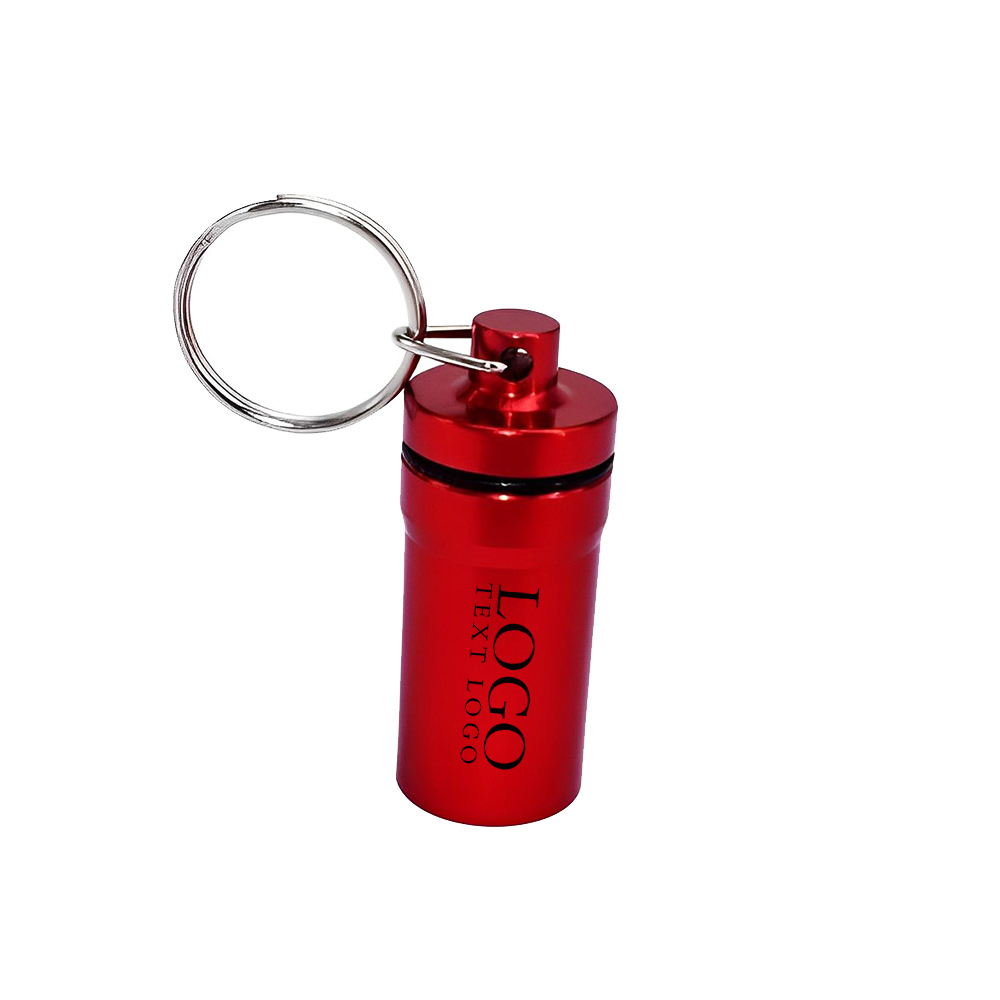 Waterproof Metal Pill Box with Keychain Red With Logo