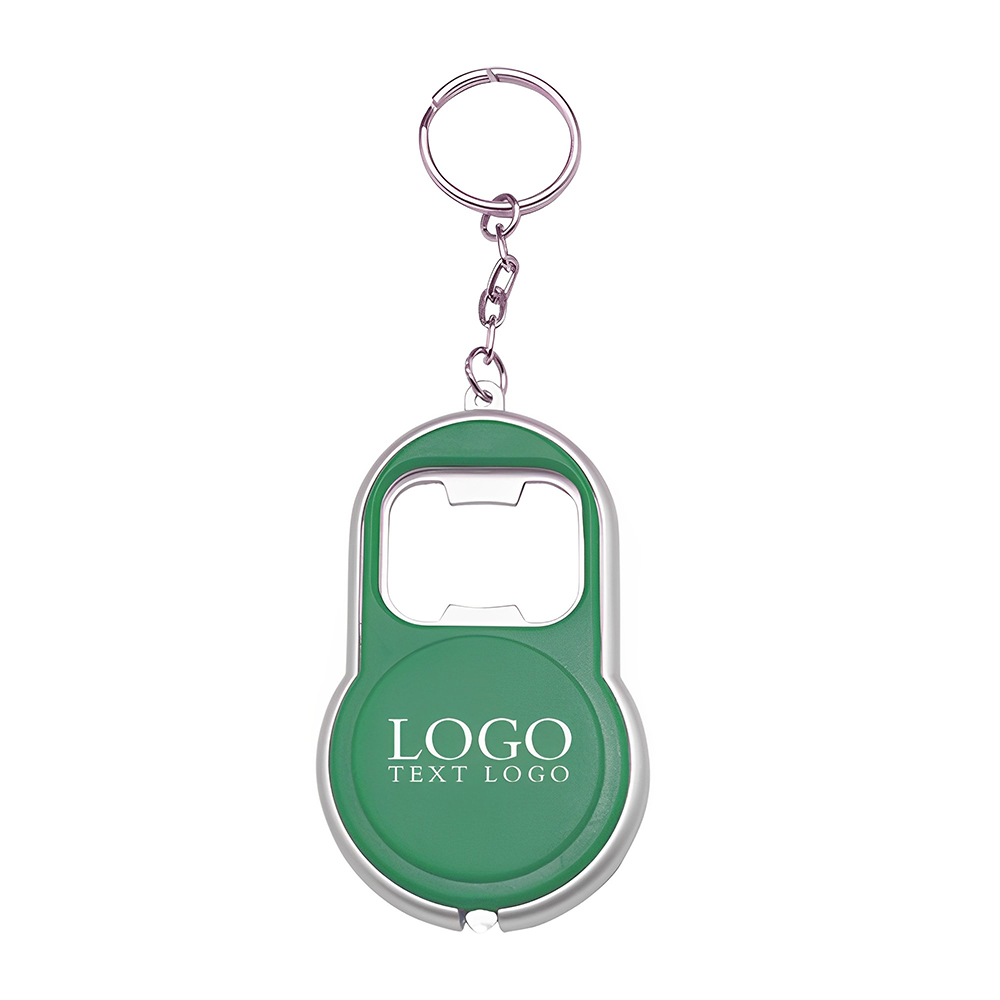 Promotional Bottle Opener & LED Keychains Green With Logo