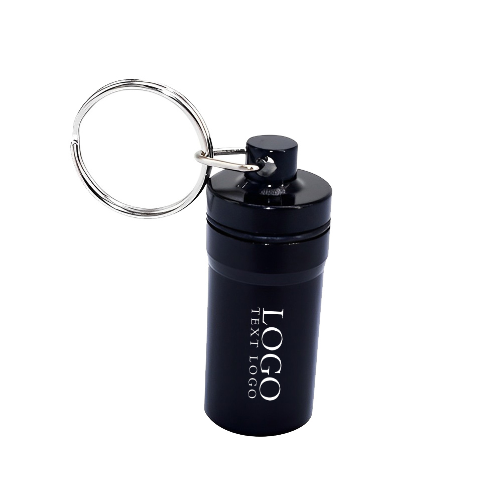 Waterproof Metal Pill Box with Keychain Black With Logo
