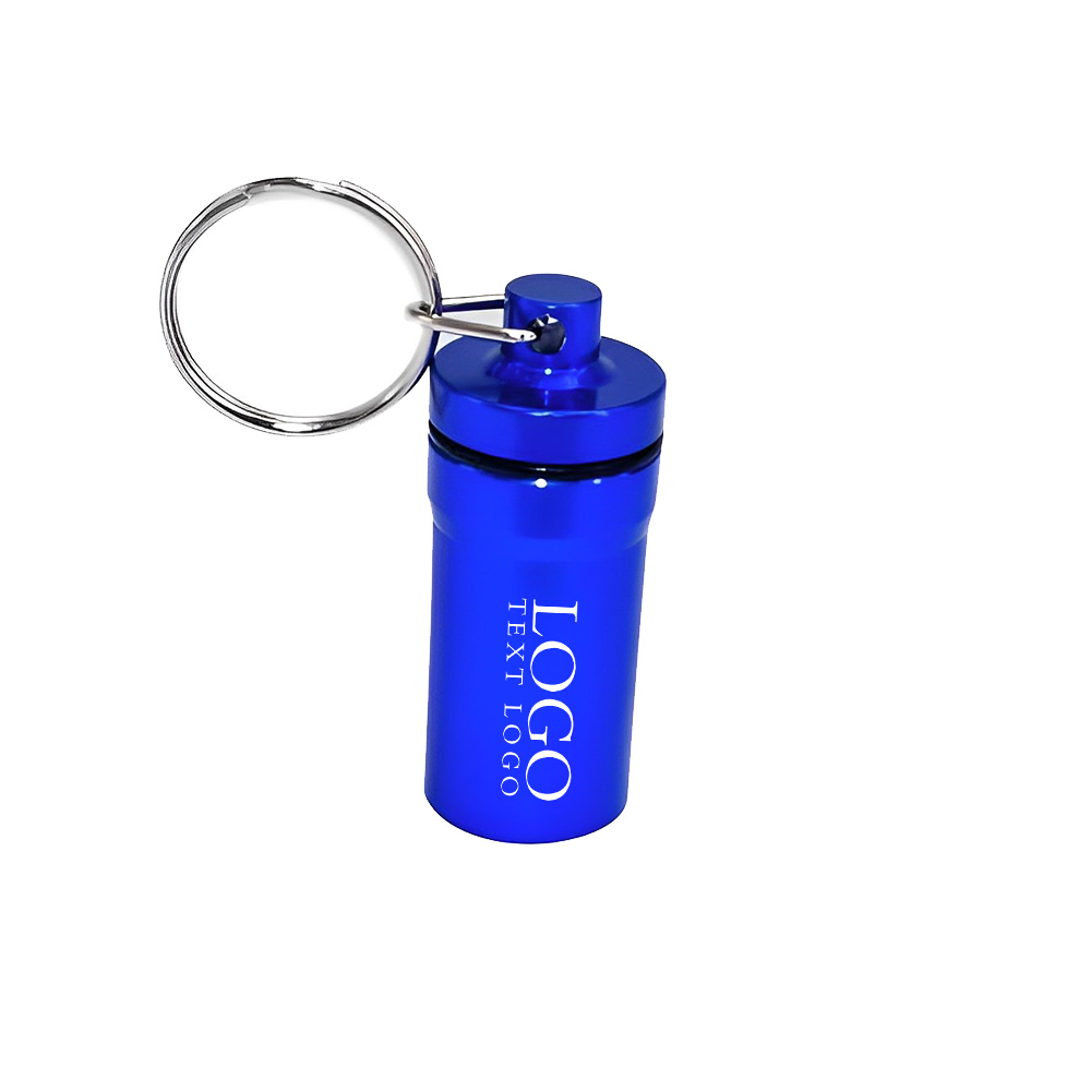 Waterproof Metal Pill Box with Keychain Blue With Logo