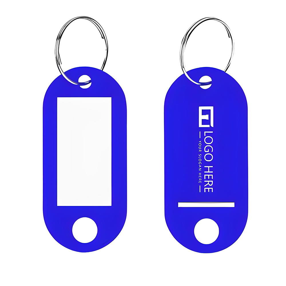 Royal Blue Plastic Key Tag With Label Window Ring Holder With Logo