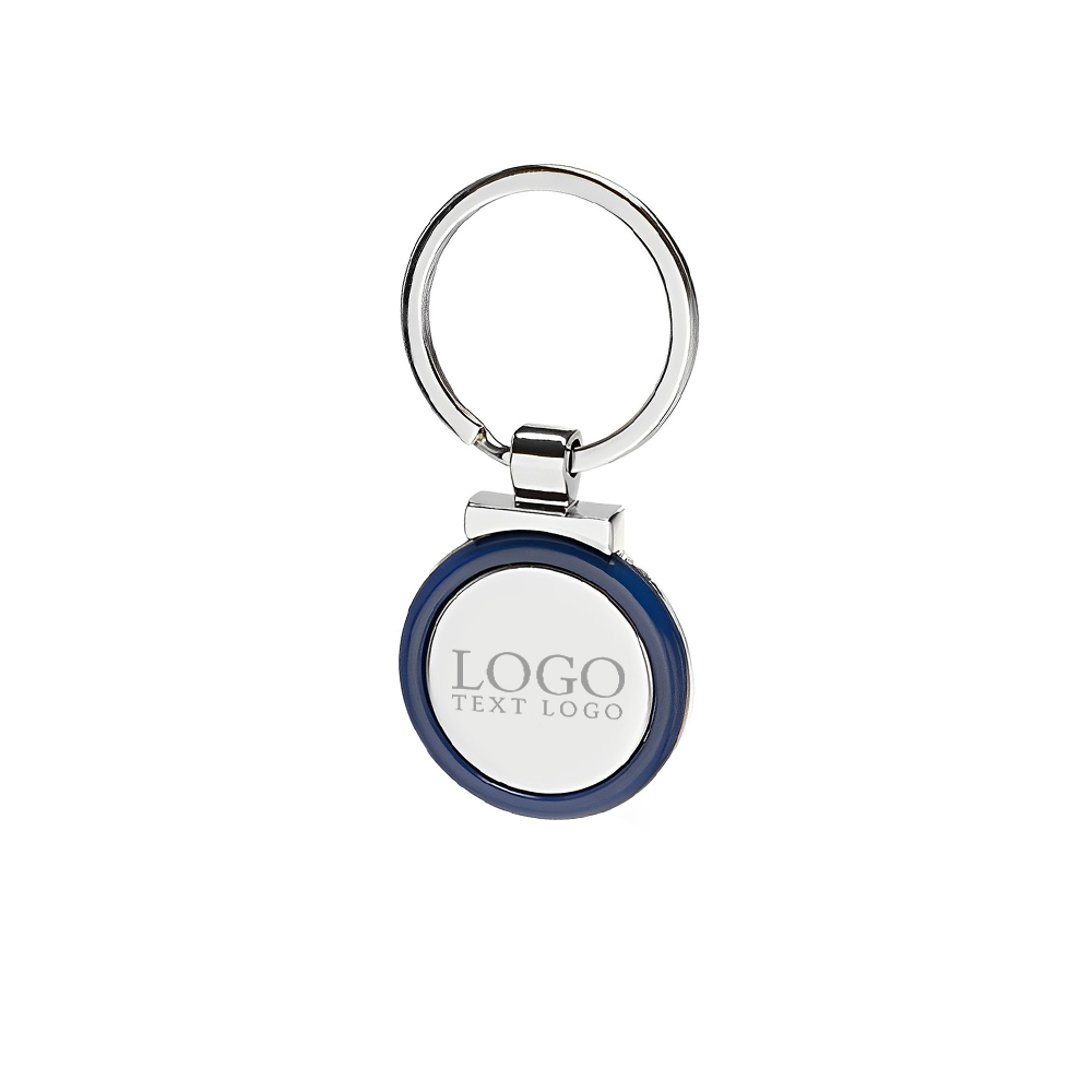 Custom Round Color Accent Metal Keychain Blue With Logo