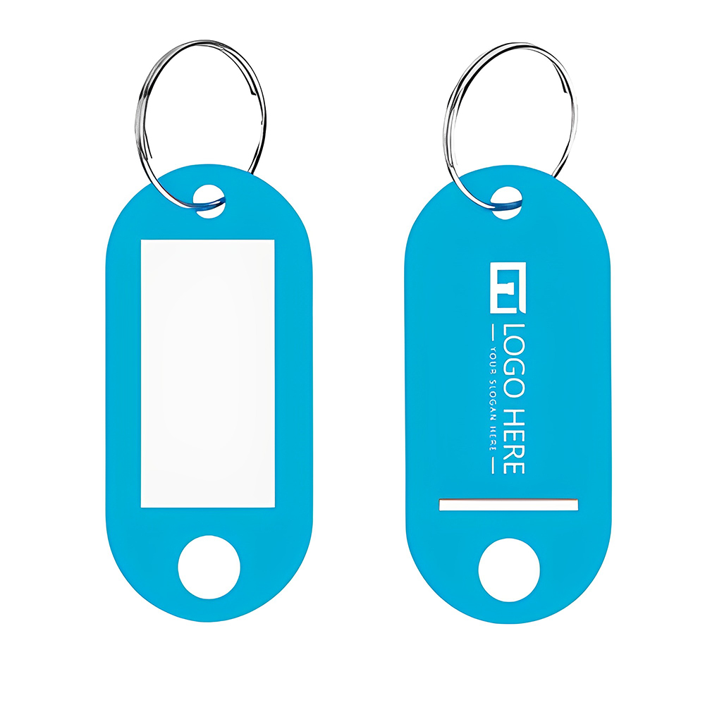 Light Blue Plastic Key Tag With Label Window Ring Holder With Logo
