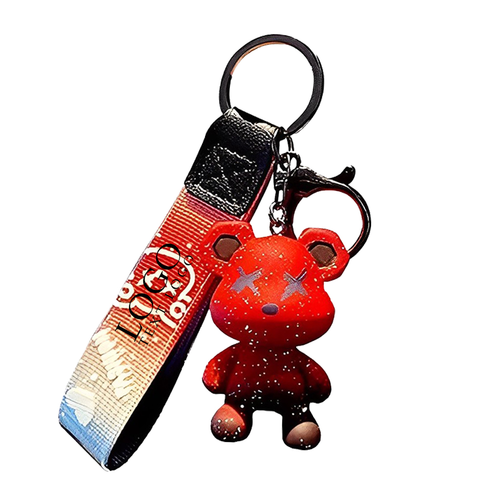 Custom Gradient Bear Keychain Red With Logo