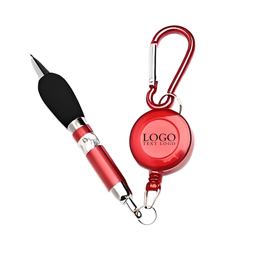 Badge Reel Retractable Pen with Carabiner Red With Logo