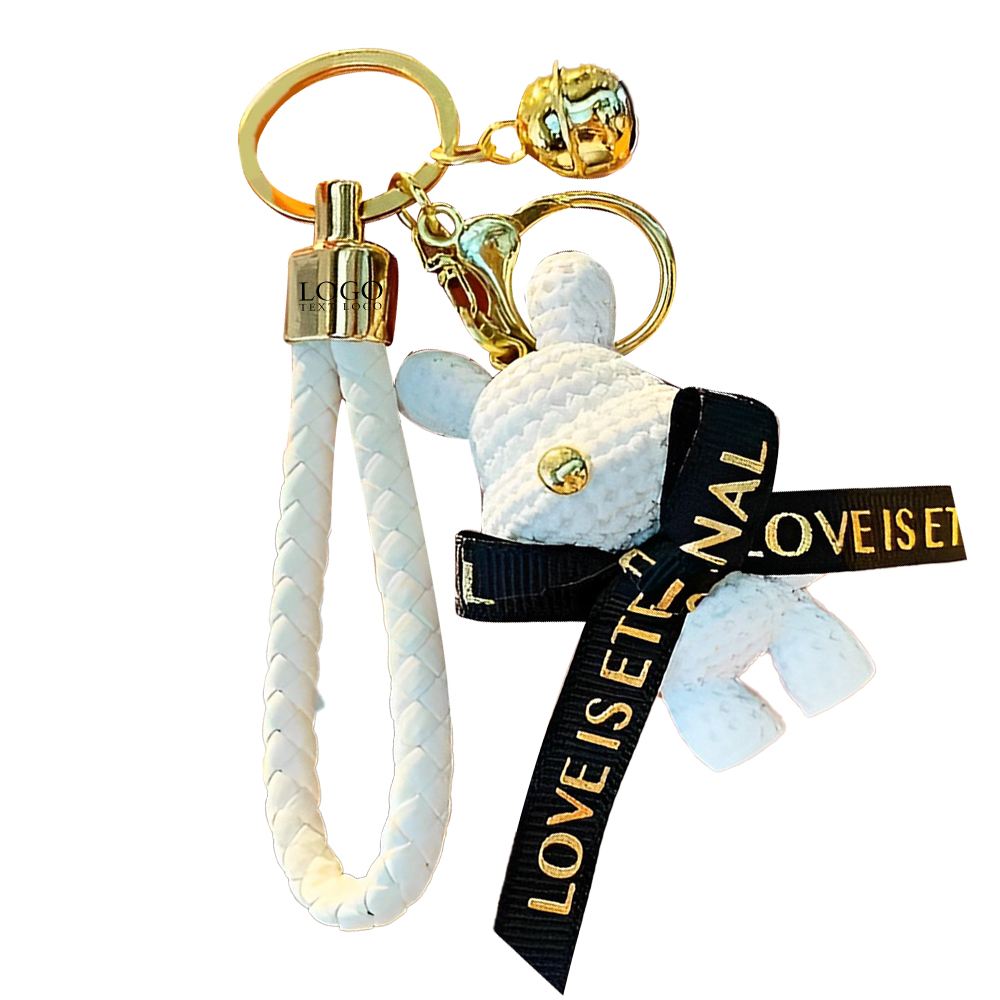 Custom Cute Little Bear Cartoon Keychain White With Logo