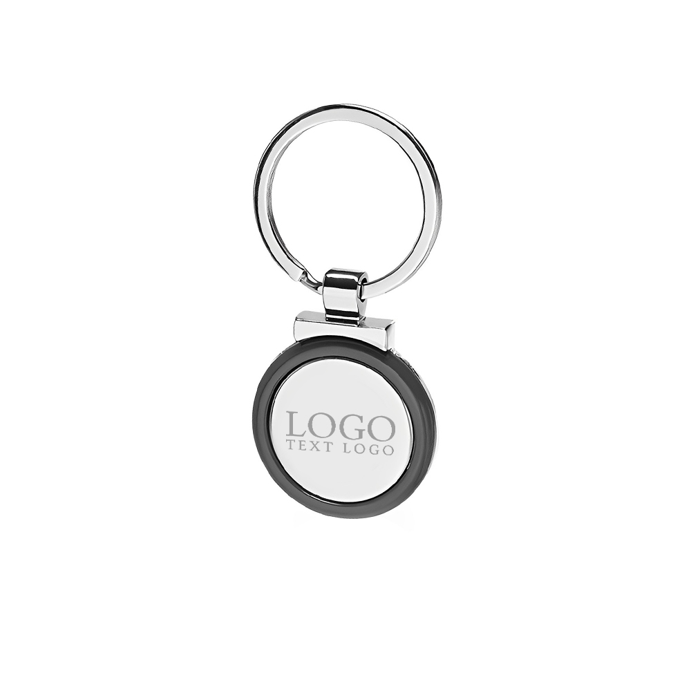 Custom Round Color Accent Metal Keychain Black With Logo