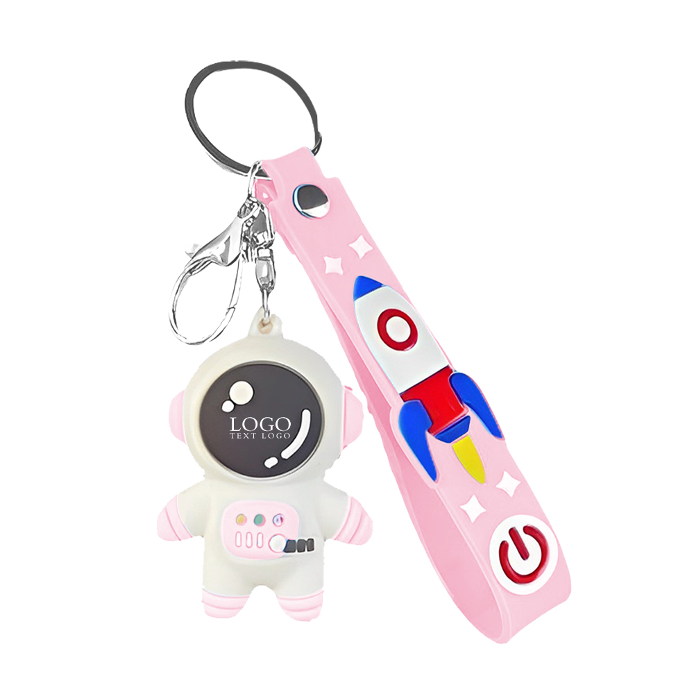 Custom Silicone Astronauts Keychain Pink With Logo