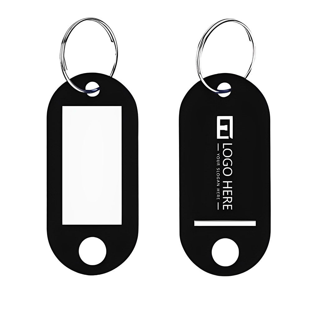 Black Plastic Key Tag With Label Window Ring Holder With Logo