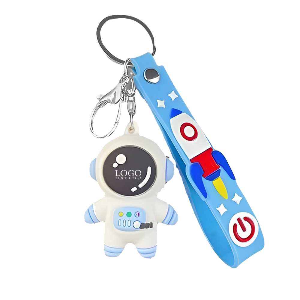 Custom Silicone Astronauts Keychain Blue With Logo