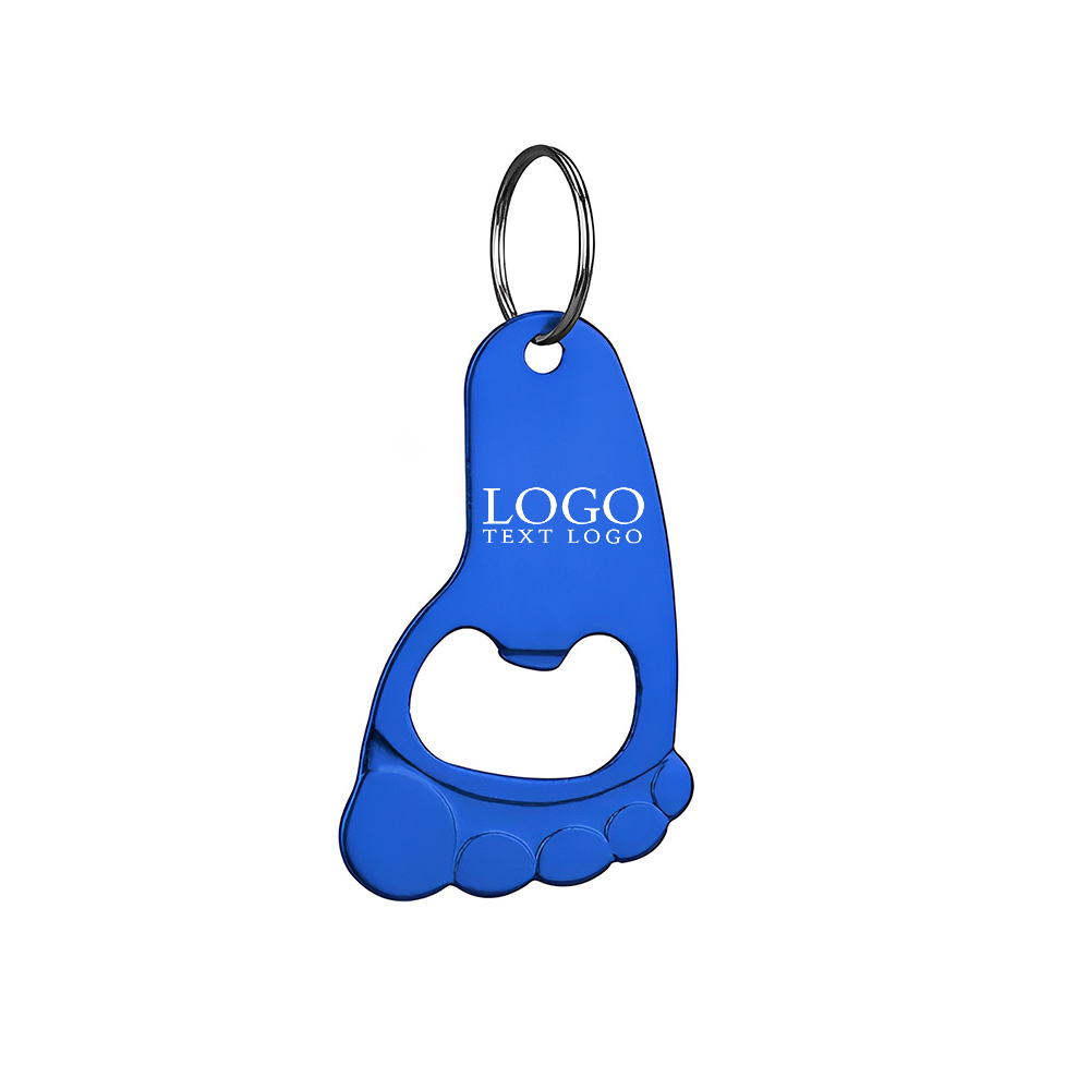 Custom Foot Shaped Bottle Opener Keychain Blue With Logo