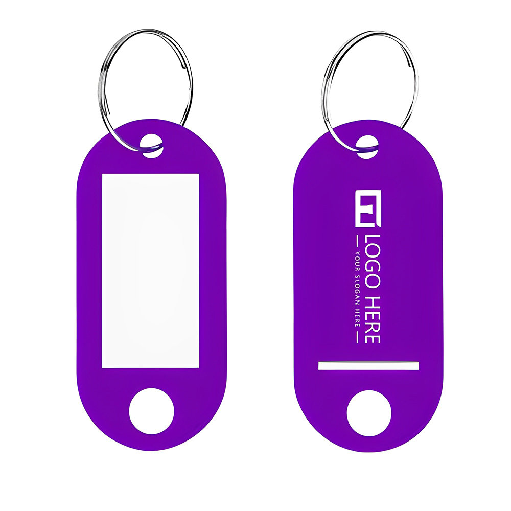 Purple Plastic Key Tag With Label Window Ring Holder With Logo