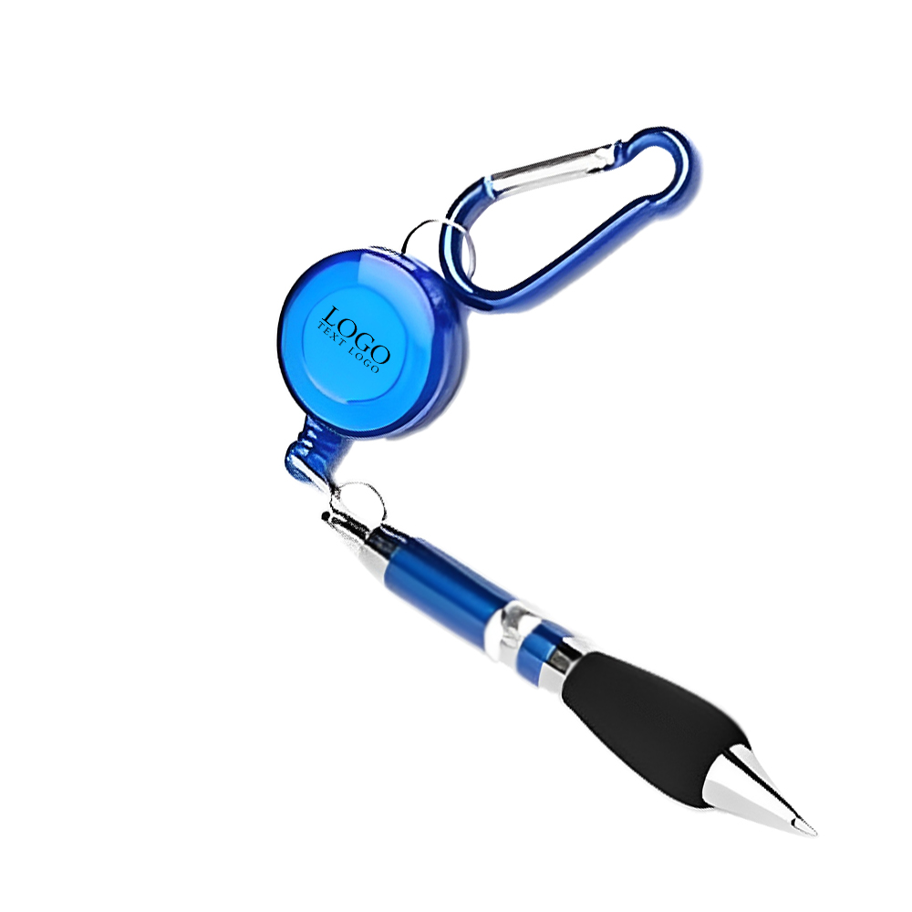 Badge Reel Retractable Pen with Carabiner Blue With Logo