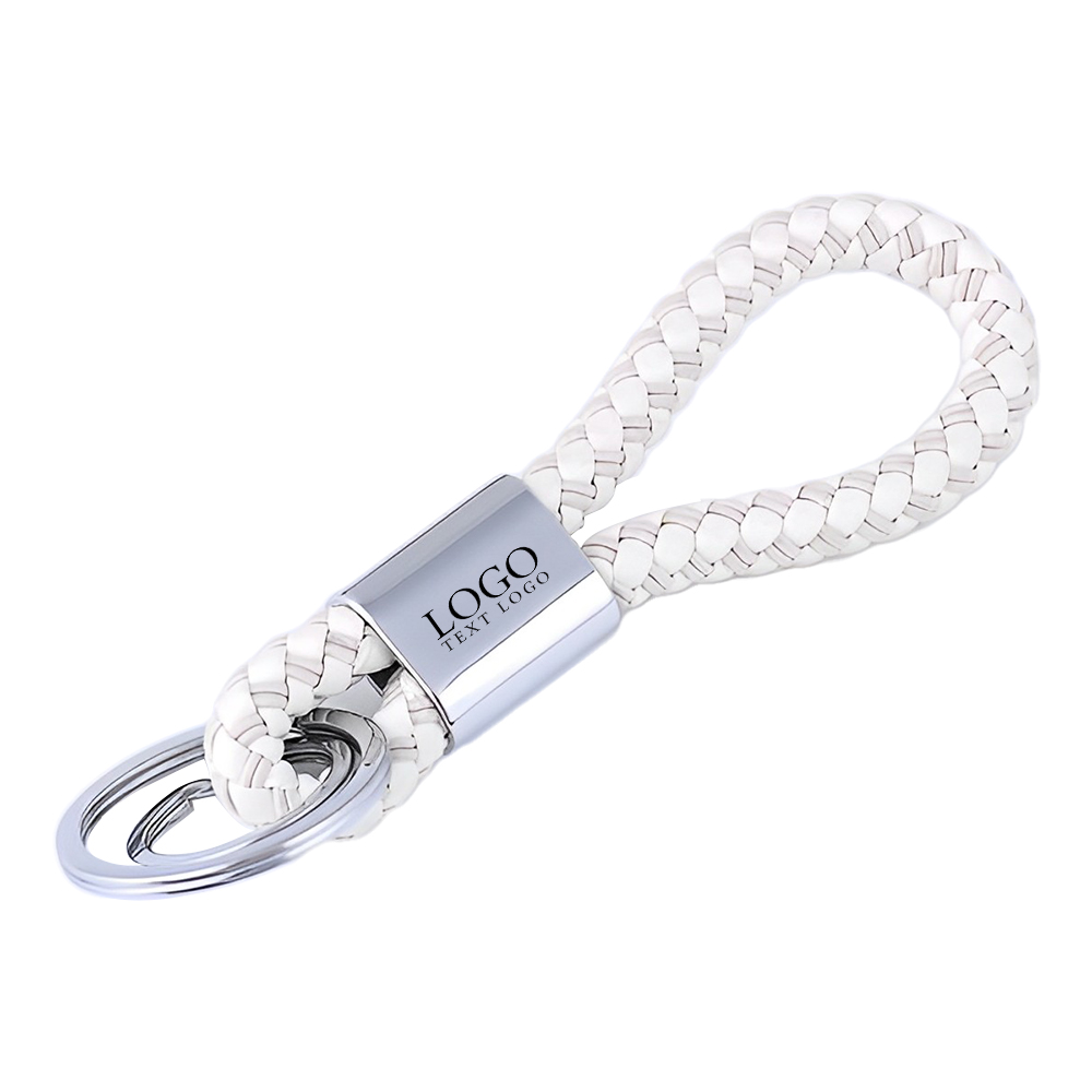 Braided Pu Rope Keychain White With Logo