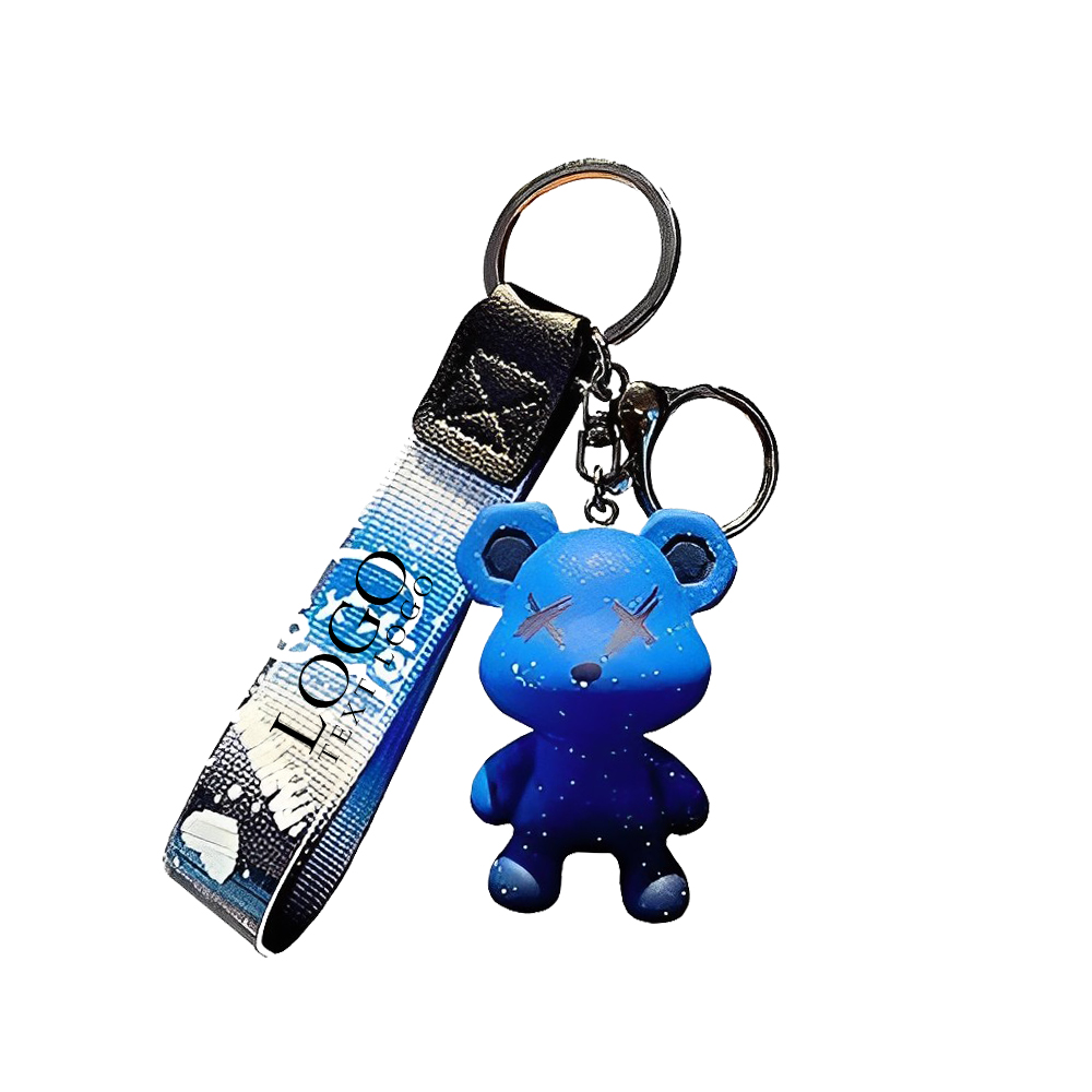 Custom Gradient Bear Keychain Blue With Logo