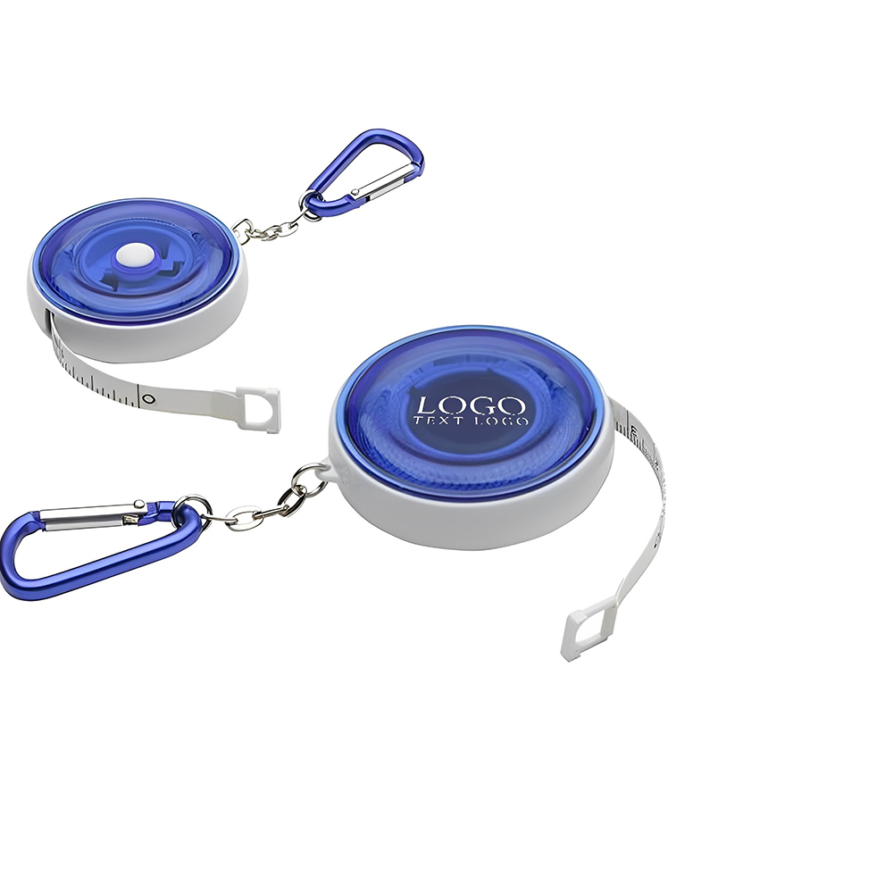 Round Carabiner Tape Measure Keychains Blue Logo