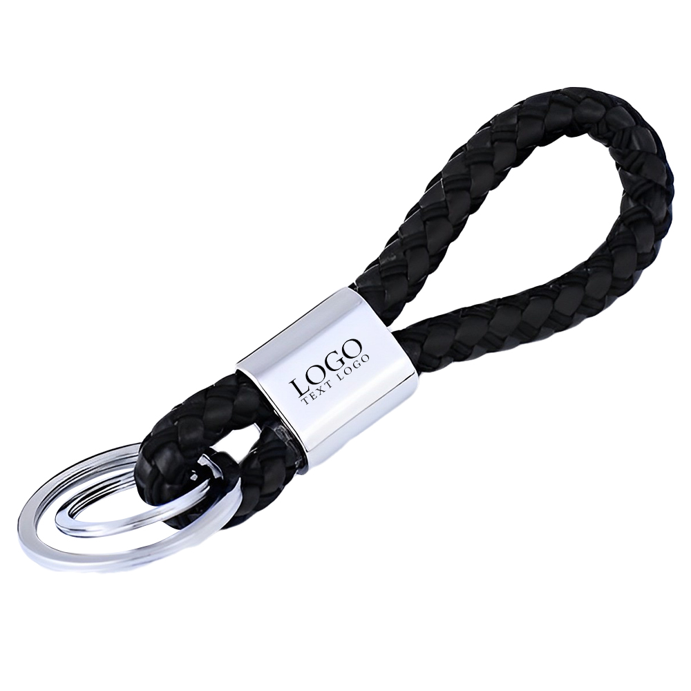 Braided Pu Rope Keychain Black With Logo