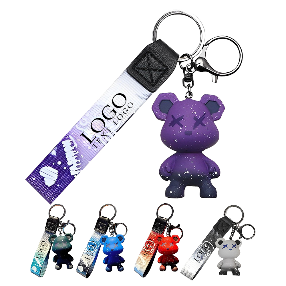 Custom Gradient Bear Keychain Group With Logo