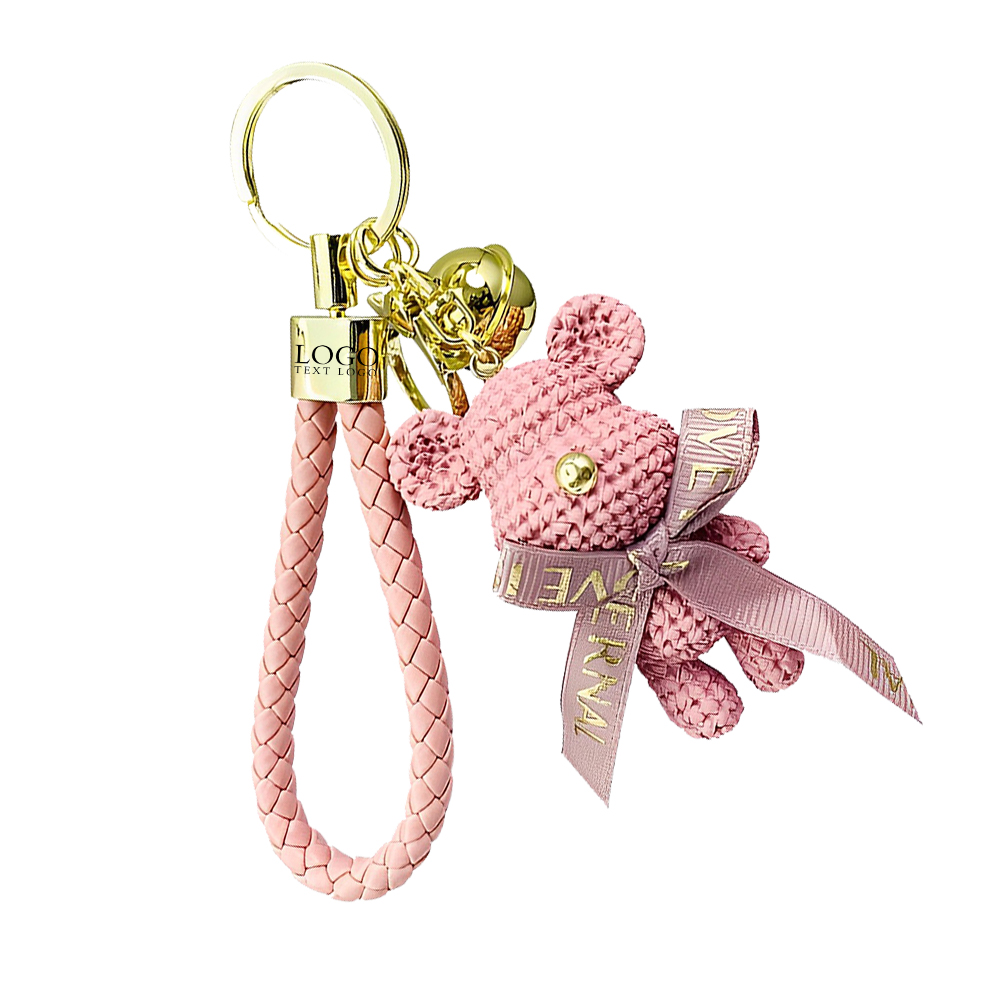 Custom Cute Little Bear Cartoon Keychain Pink With  Logo