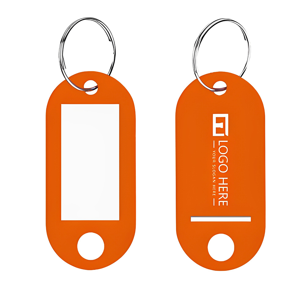 Orange Plastic Key Tag With Label Window Ring Holder With Logo
