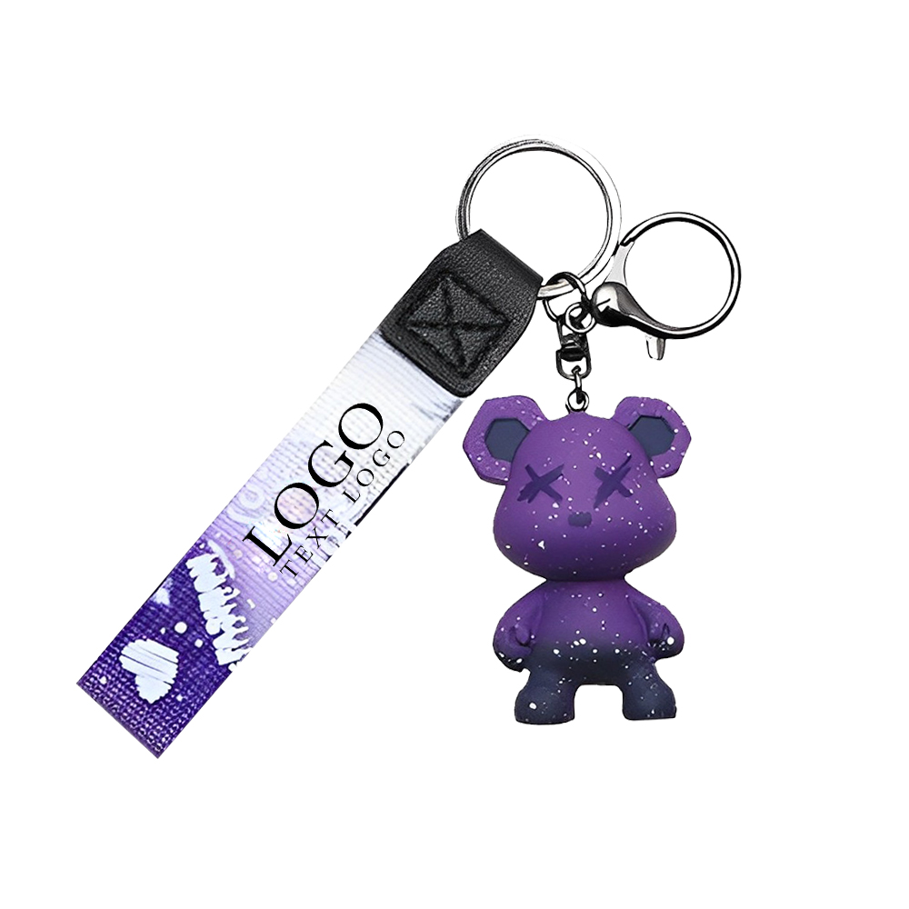 Custom Gradient Bear Keychain Purple With Logo