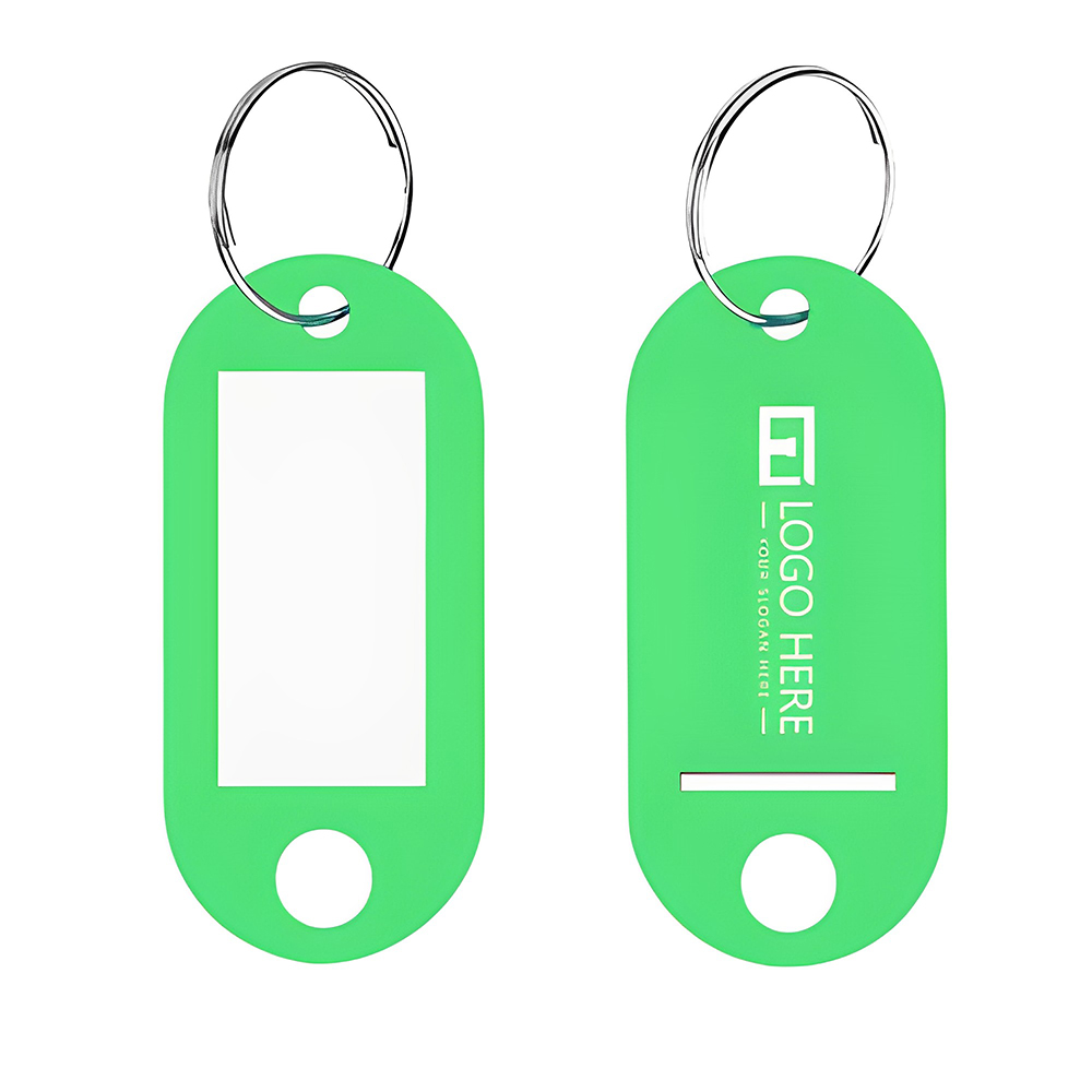 Green Plastic Key Tag With Label Window Ring Holder With Logo