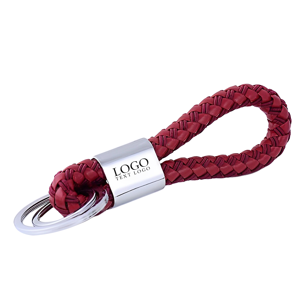 Braided Pu Rope Keychain Red With Logo