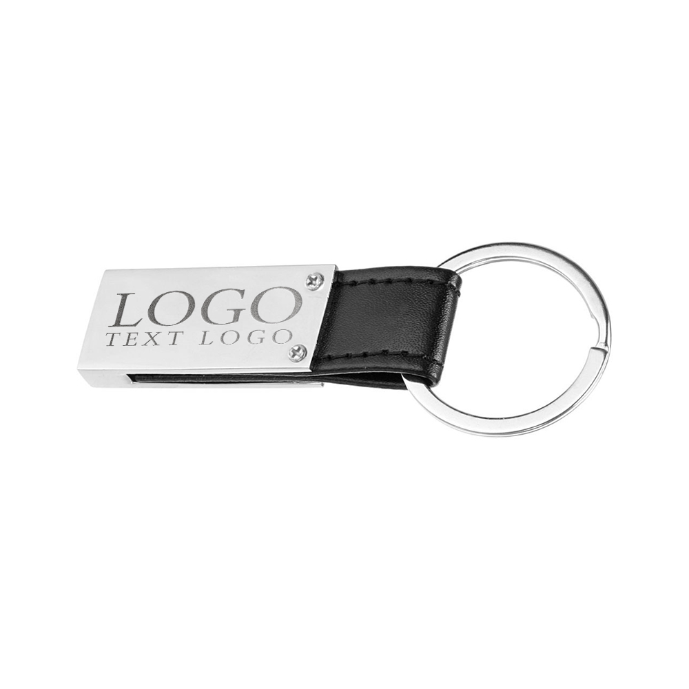 Custom Leather Metal Keychain Silver Back With Logo