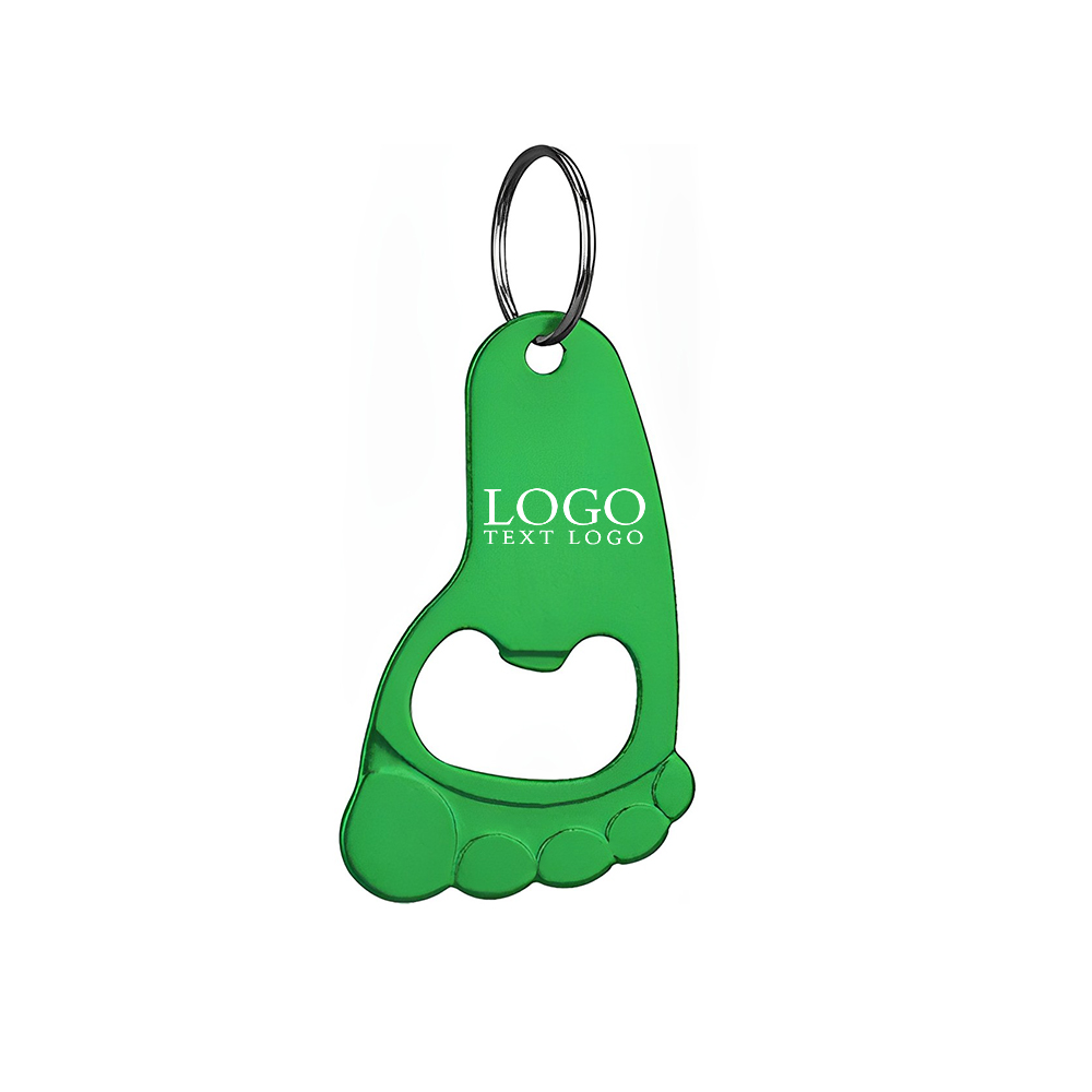 Custom Foot Shaped Bottle Opener Keychain Green With Logo