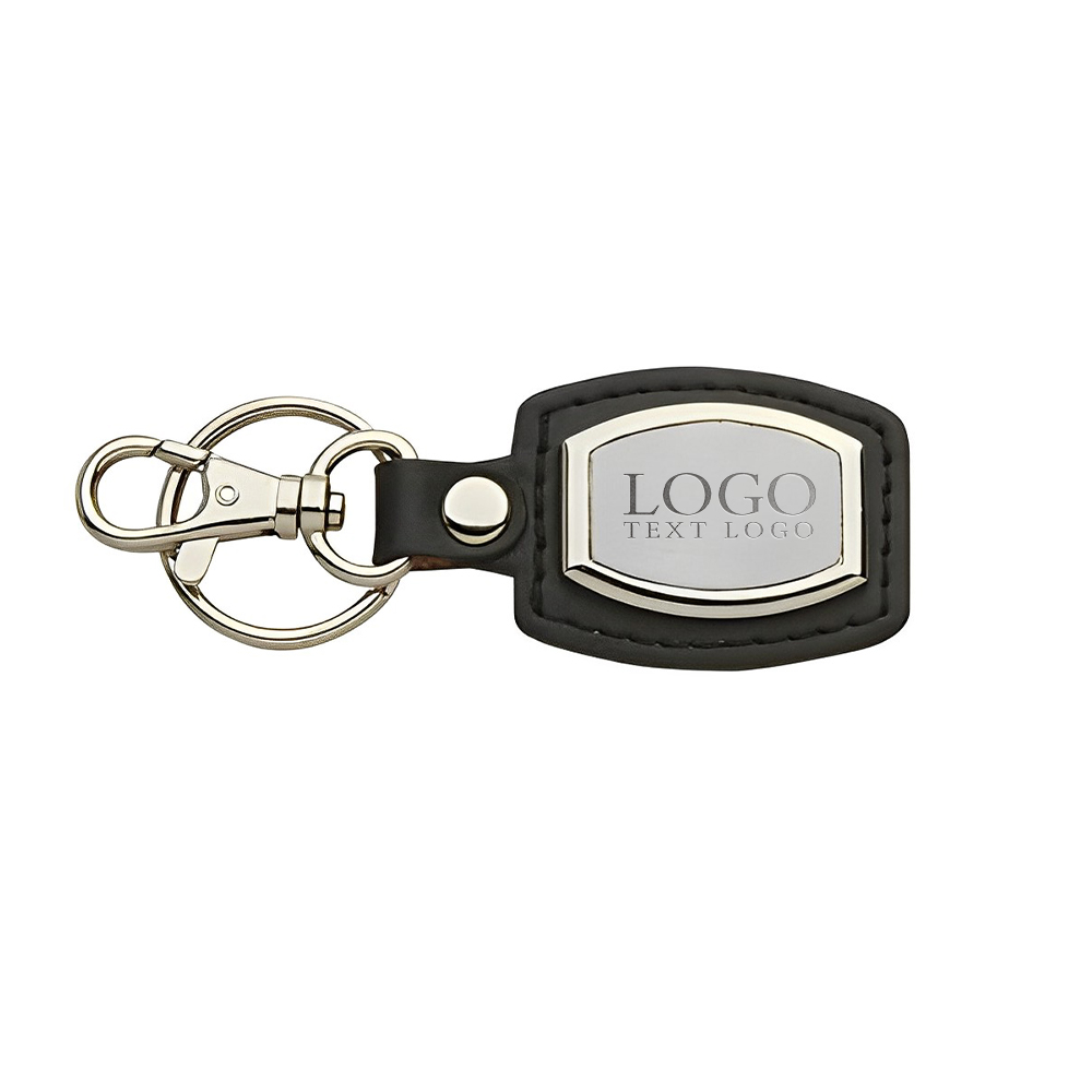 Custom Leather And Brushed Plate Keyring Black With Logo