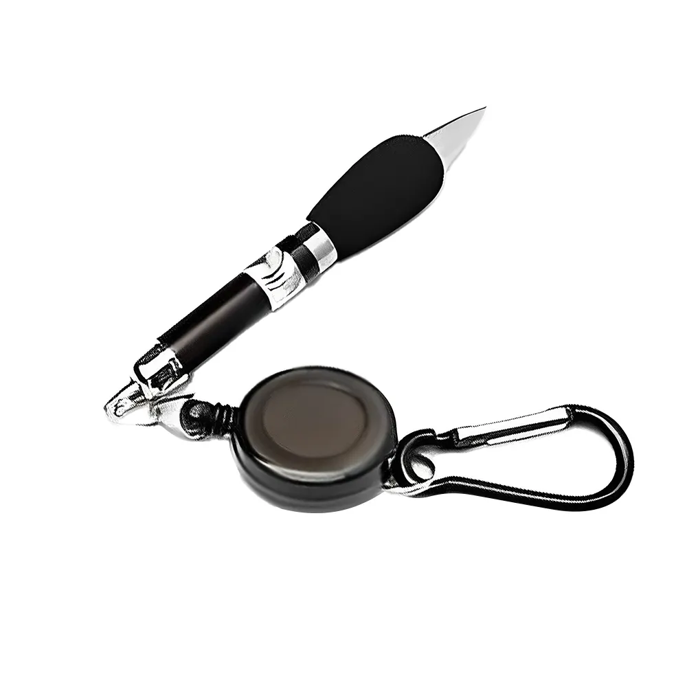 Badge Reel Retractable Pen with Carabiner Black Badge Reel Retractable Pen with Carabiner Black
