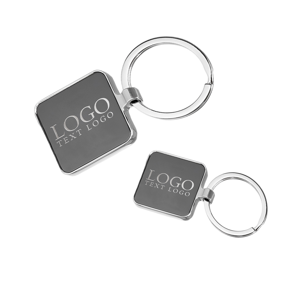 Custom Square Metal Keychains Black Group With Logo