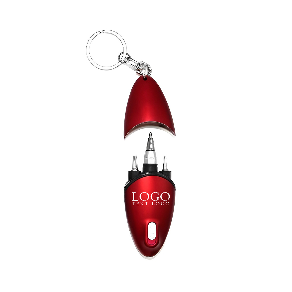 Red Screwdriver Tool Kit Led Light Pen 3 In 1 With Key Ring