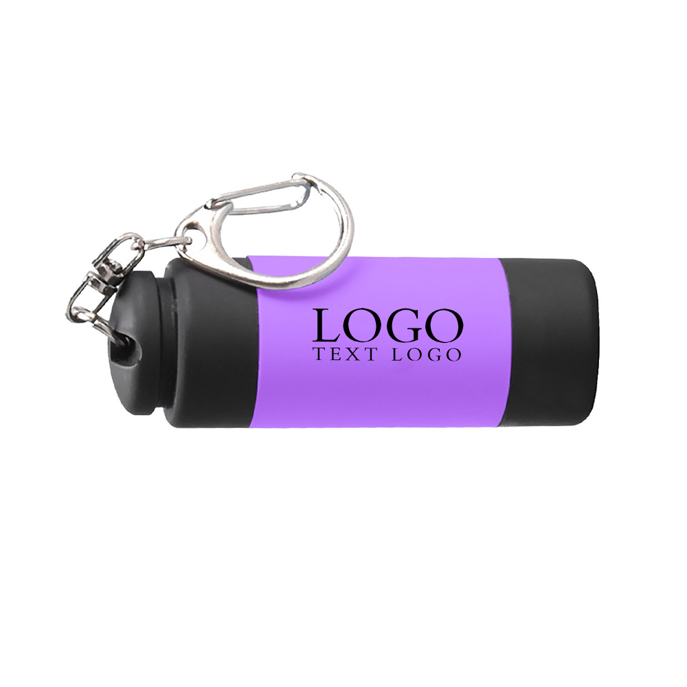 Purple Mini Keychain With Flashlight With Logo