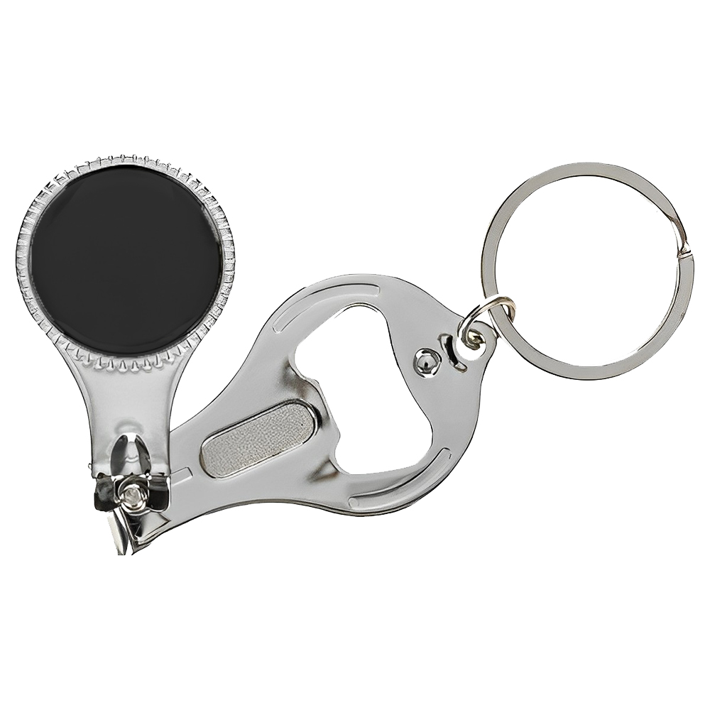 Round Nail Clipper With Bottle Opener Keyring Black