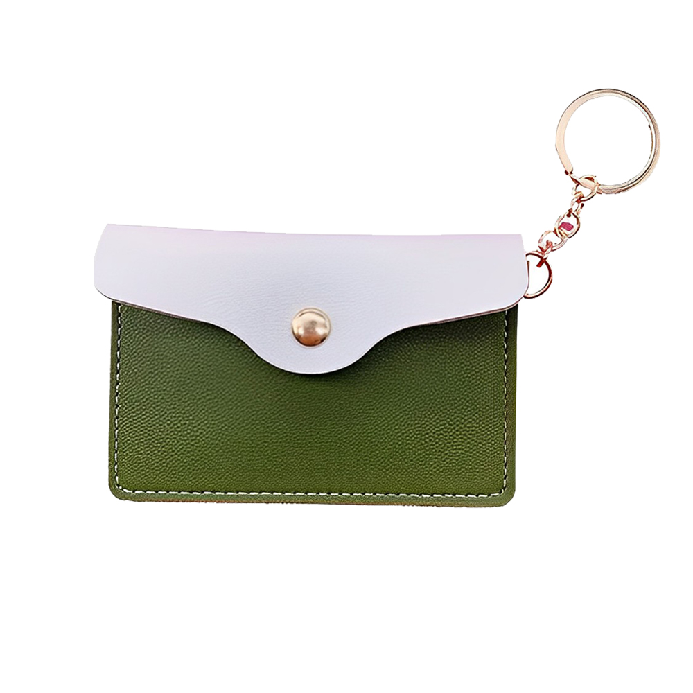 Leather Mini Coin Purse WPress Button And Key Ring Green
