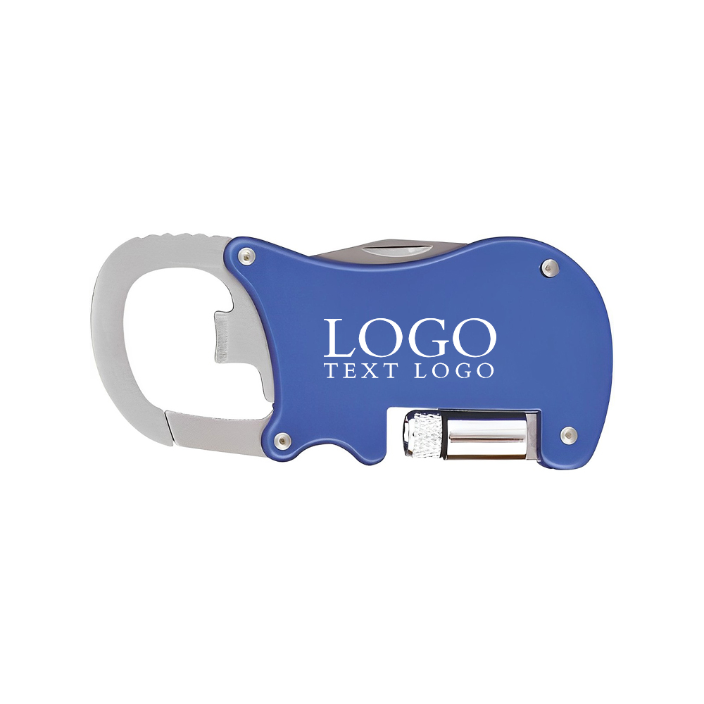 Blue Carabiner With Bottle Opener & Pocketknife With Logo