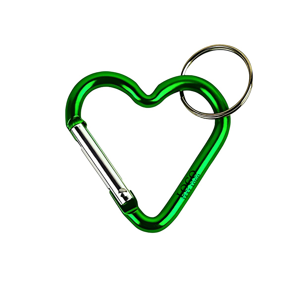 Heart Shape Carabiner Key Chain Green With Logo